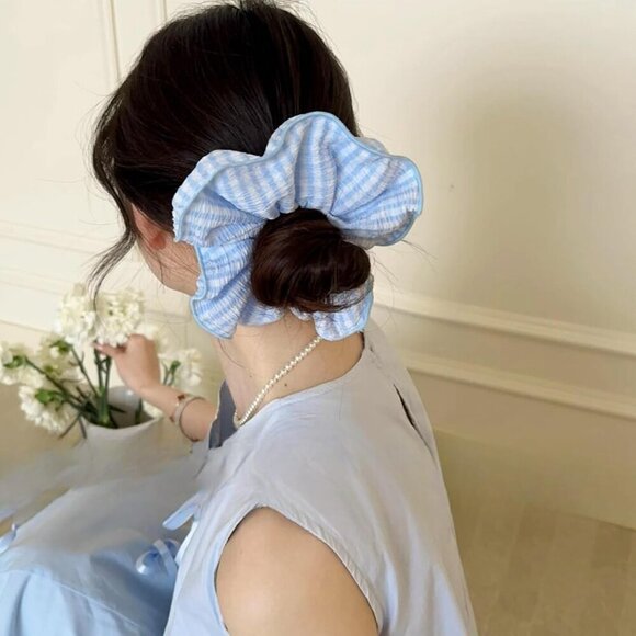 Large Gingham Hair Scrunchies Set 3 pcs Elastic Soft Durable Style main image 5